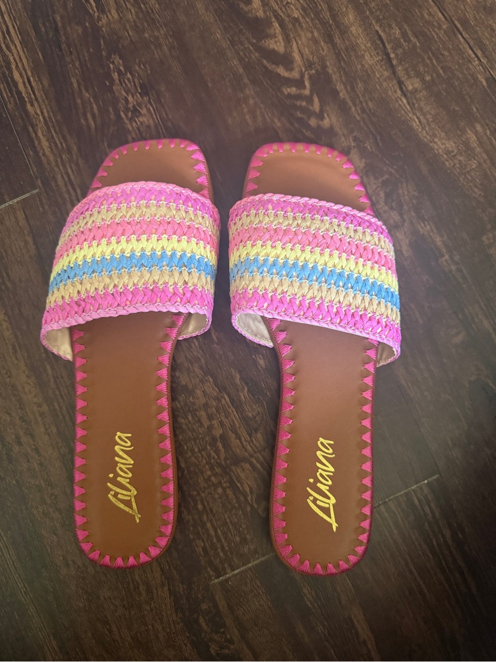 Liliana Pink Multicolor Braided Slide Sandals - Pastel Stripe Upper